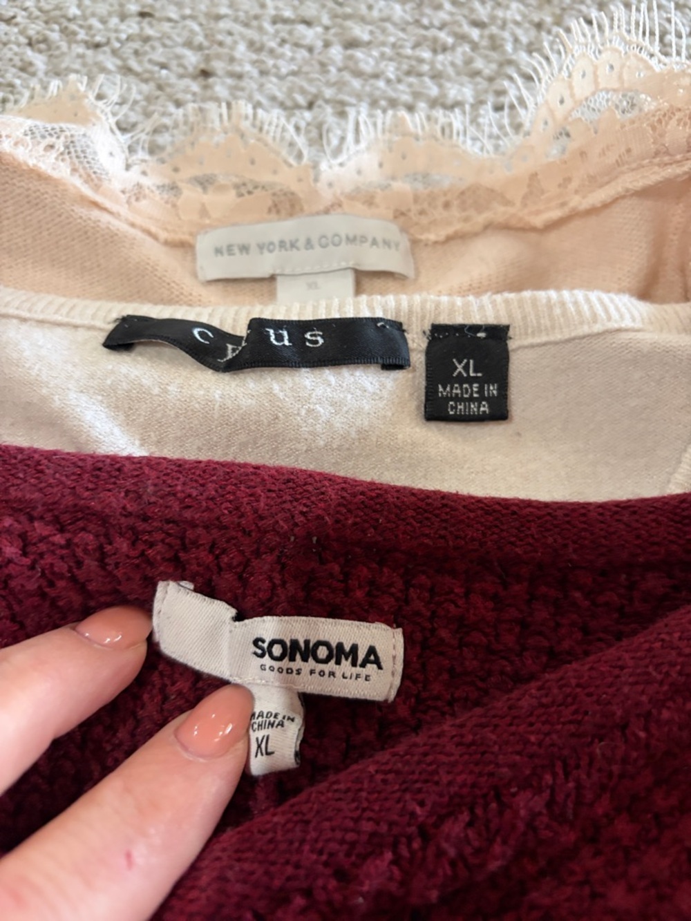 Cyrus Cream v Neck, Sonoma Burgundy, NY and Co Blush Sweater - Picture 2 of 9